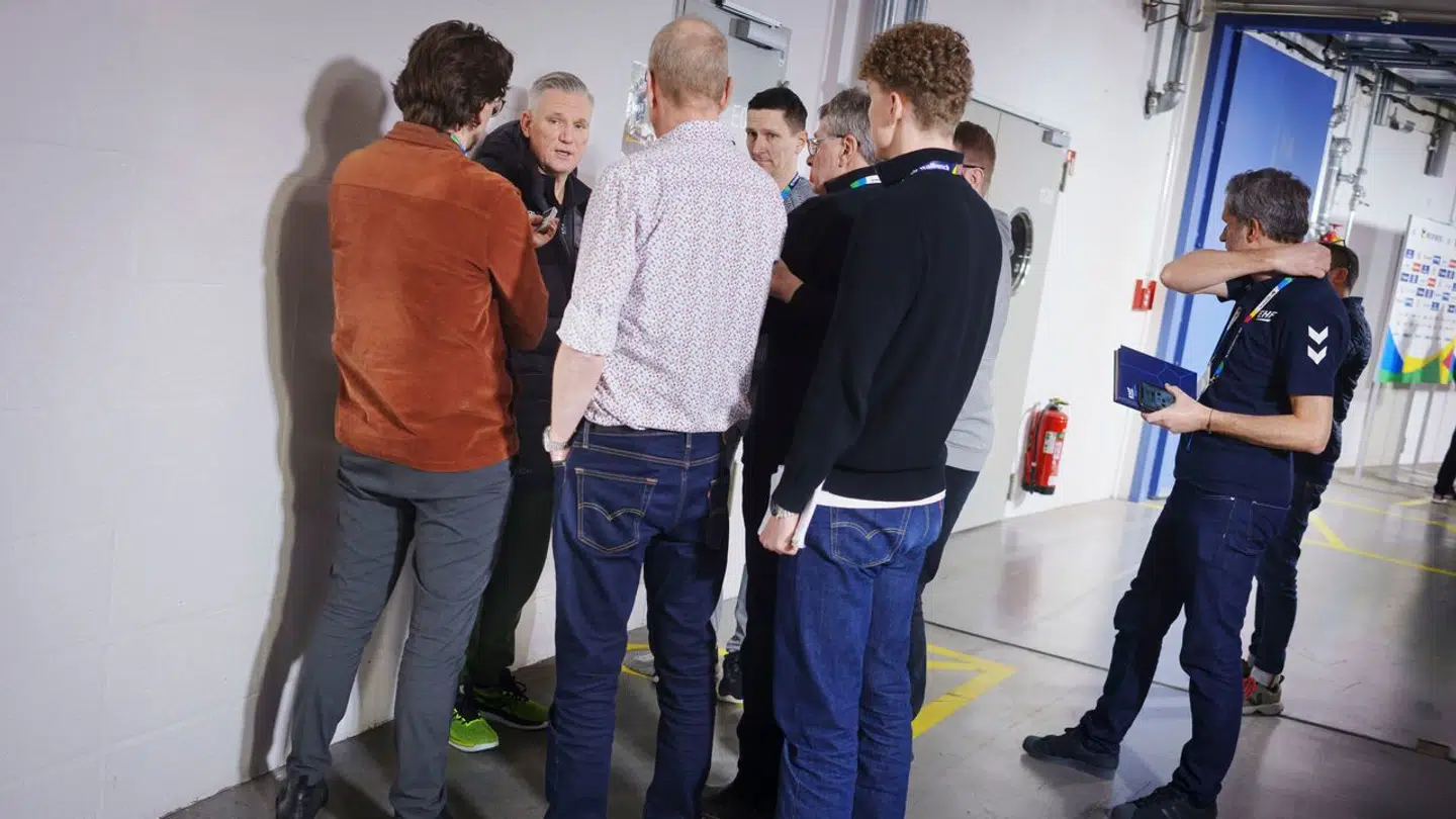 Landstræner Nikolaj Jacobsen under herrehåndboldlandsholdets pressemøde og træning i Olympiahalle i München, onsdag den 10. januar 2024