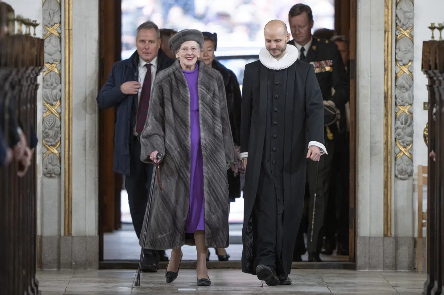 Dronning Margrethe til festgudstjenesten i anledning af tronskiftet i Aarhus Domkirke søndag den 21. januar. (Arkivfoto).