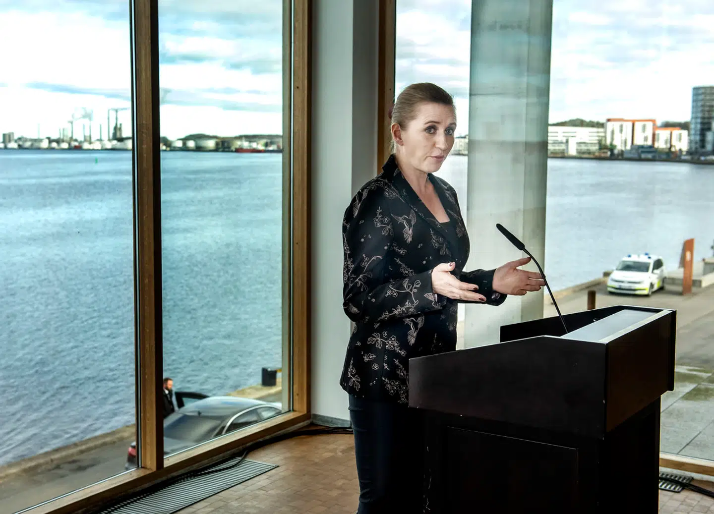 Mette Frederiksen holder tale ved Aalborg Portlands 130 års jubilæum på Utzon Centret i Aalborg torsdag den 31. oktober 2019. Foto: Henning Bagger/Ritzau Scanpix