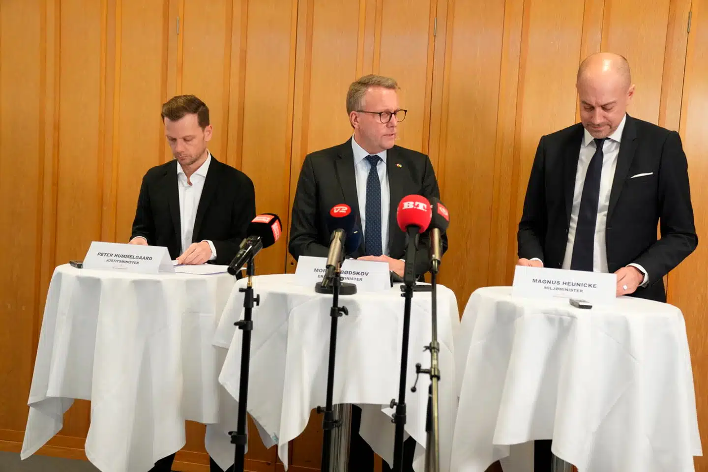 Erhvervsminister Morten Bødskov, justitsminister Peter Hummelgaard samt miljøminister Magnus Heunicke holder pressemøde om Nordic Waste i København fredag den 26. januar 2024