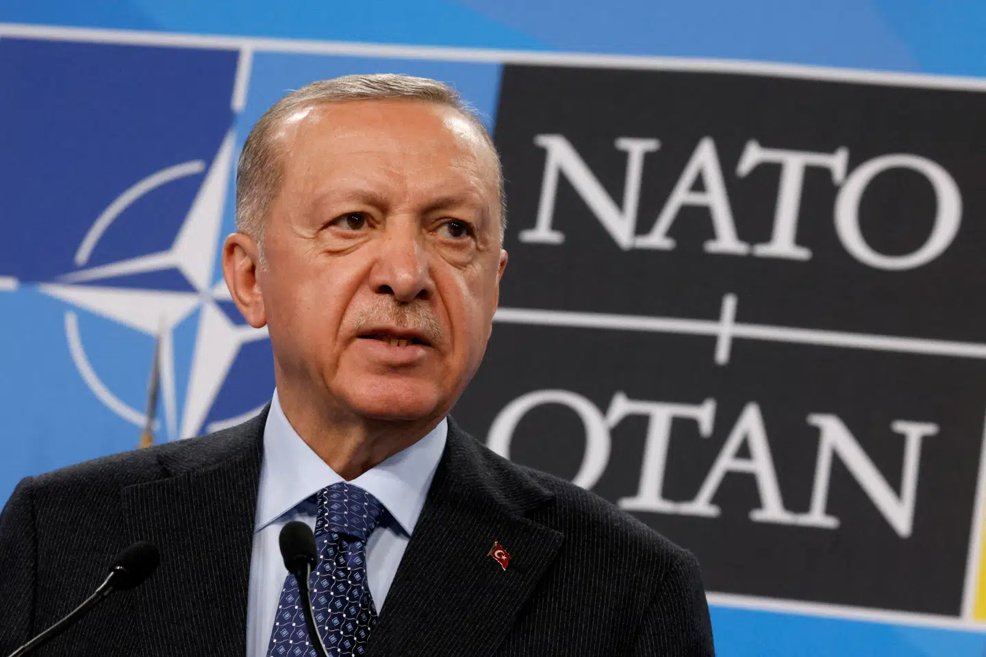 Tyrkiet med præsident Recep Tayyip Erdogan i spidsen anmodede først om muligheden for at kunne købe F-16-fly i oktober 2021. (Arkivfoto).