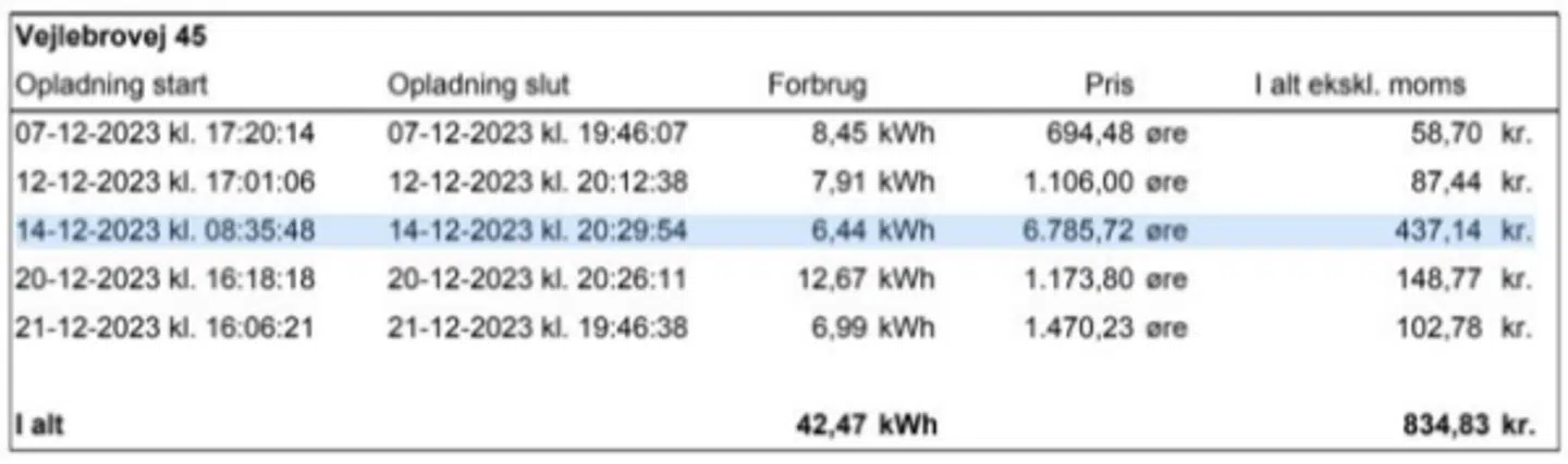 Et udsnit fra den regning, som Gregers Wacher Hansen har modtaget fra E.On.