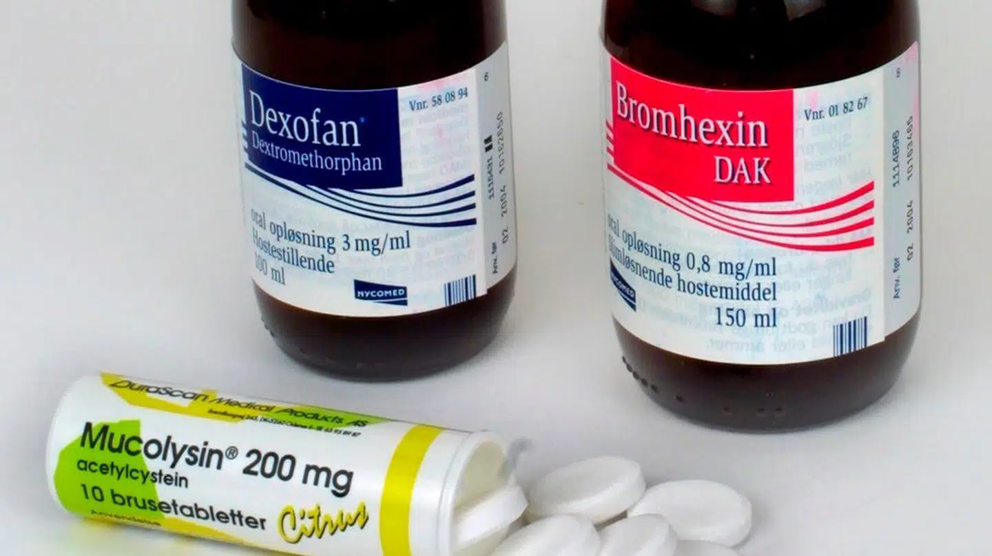 Præparater mod forkølelse: Dexofan, Bromhexin og brusetabletterne Mucolysin.