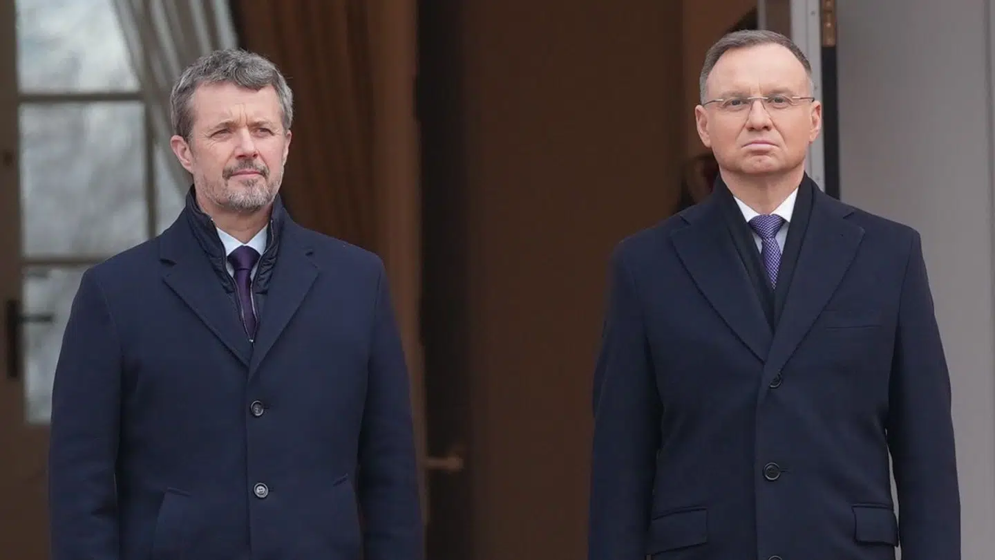 Kong Frederik X modtages af Polens præsident Andrzej Duda i Præsidentpaladset i Warszawa, Polen, onsdag den 31. januar 2024. Kongen er på officielt erhvervsfremstød i Polen 30. januar til 2. februar med program i både hovedstaden Warszawa og havnebyen Szczecin. Besøget har fokus på grøn energi og landbrug og majestæten bliver under besøget ledsaget af udenrigsministeren, fødevareministeren og klima- energi og forsyningsministeren.