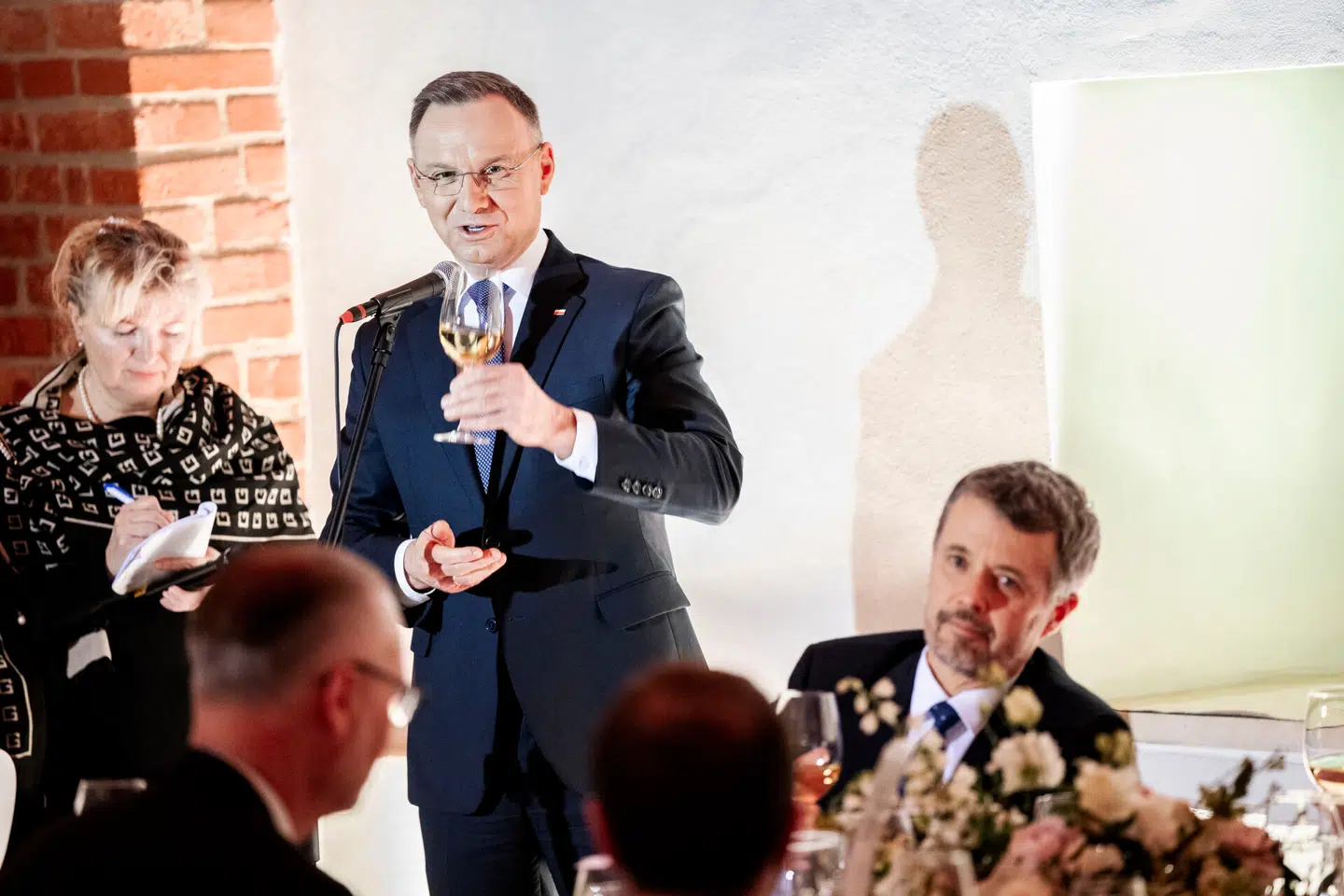 Den polske præsident, Andrzej Duda, talte onsdag ved en Grand Dinner, hvor Kong Frederik X og Polens præsident var æresgæster. Foto: Ida Marie Odgaard, Scanpix.