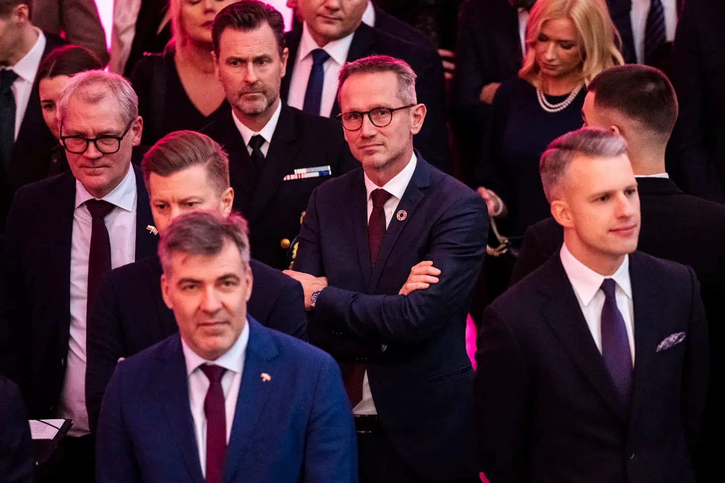 Klima- energi og forsyningsminister Lars Aagaard og direktør i Green Power Denmark, Kristian Jensen, deltager i en reception med danske og polske virksomhede i Mieczyslaw Karlowicz Philharmonicr i Szczecin, Polen, torsdag den 1. februar 2024. Kongen er på officielt erhvervsfremstød i Polen 30. januar til 2. februar med program i både hovedstaden Warszawa og havnebyen Szczecin. Besøget har fokus på grøn energi og landbrug og majestæten bliver under besøget ledsaget af udenrigsministeren, fødevareministeren og klima- energi og forsyningsministeren.