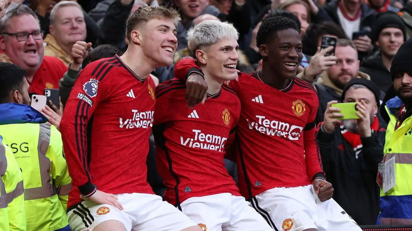 Rasmus Højlund, Alejandro Garnacho og Kobbie Mainoo.