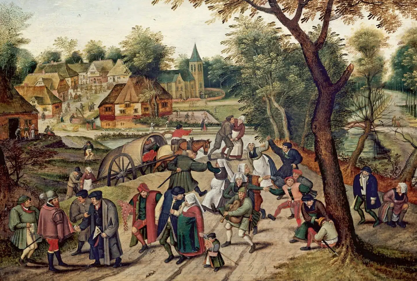 Det gik vildt for sig, når bønderne havde været til »kermesse« i 1600-tallets Nederlande. Pieter Brueghel d.y., Hjemturen fra Kermessen (1620erne)
