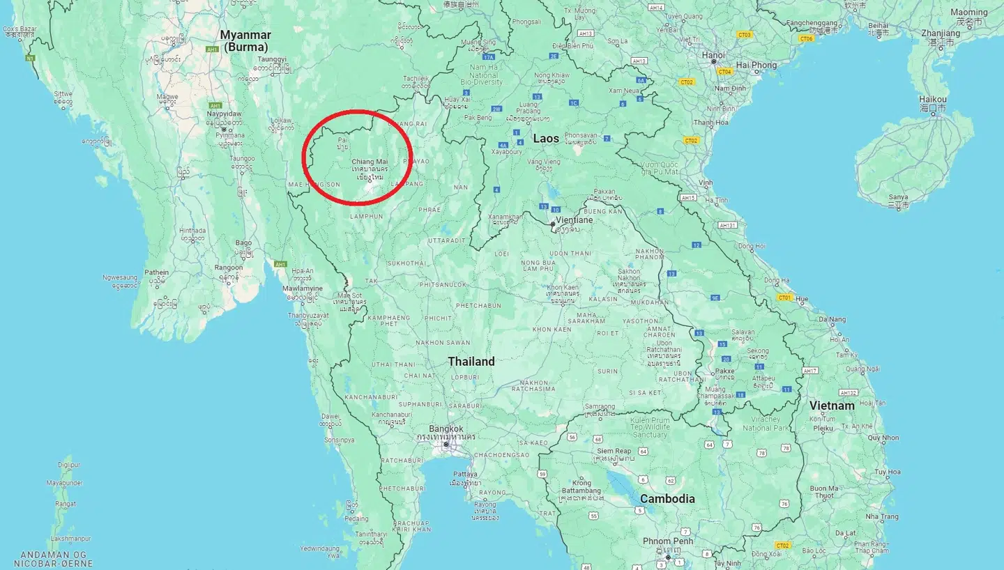 Ulykken med de 13 unge danskere skete nær Pai i det nordlige Thailand.