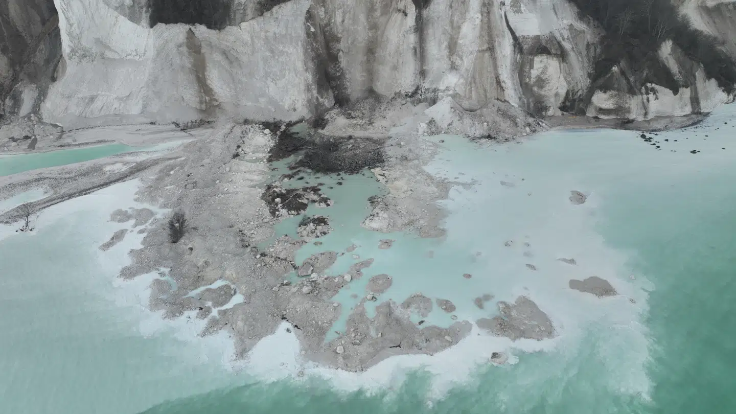 Skreddet i starten af 2024 var det største ved Møns Klint siden 2007. Det dannede en tange, der strakte sig 200 meter ud i havet