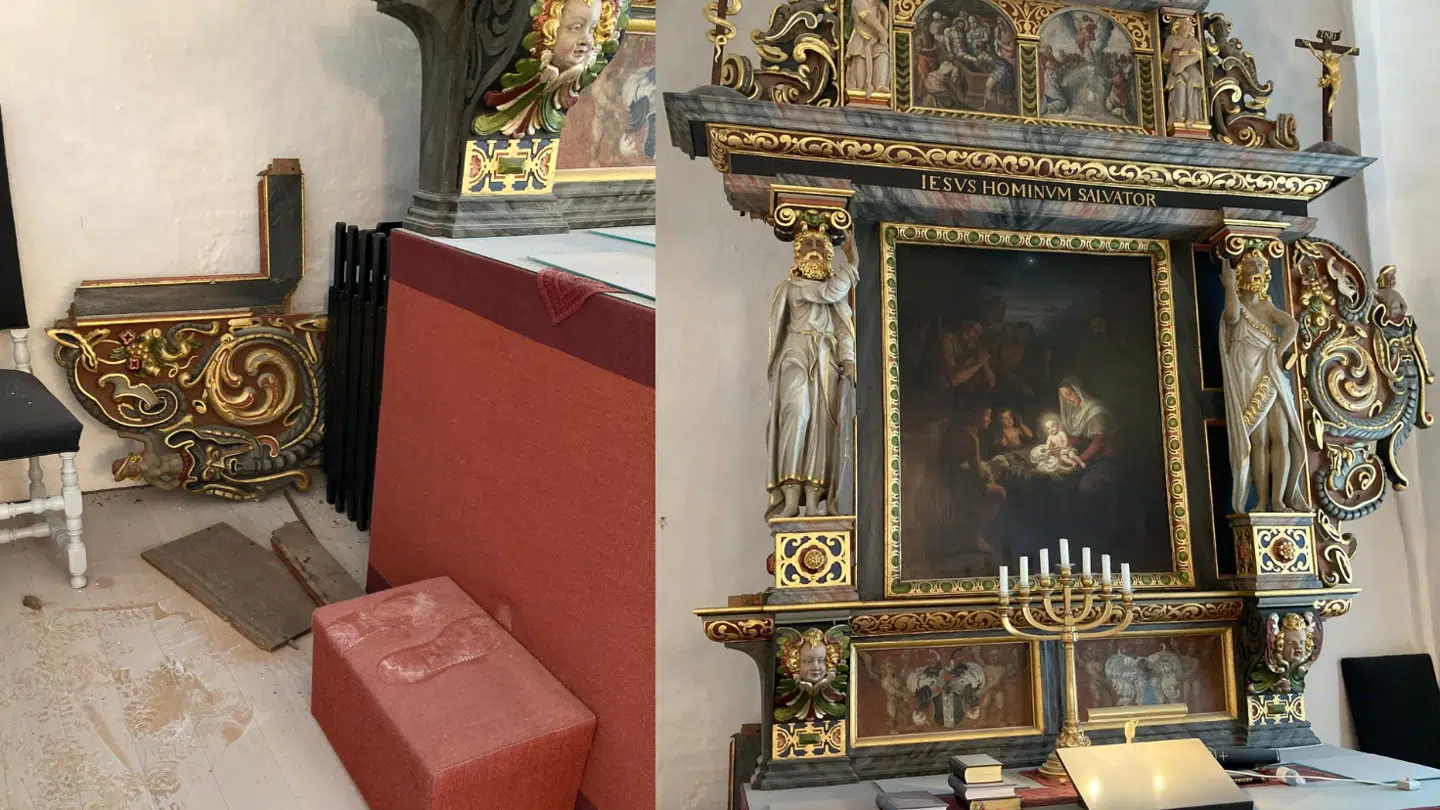 Det ene sidepanel var blevet revet af alteret.