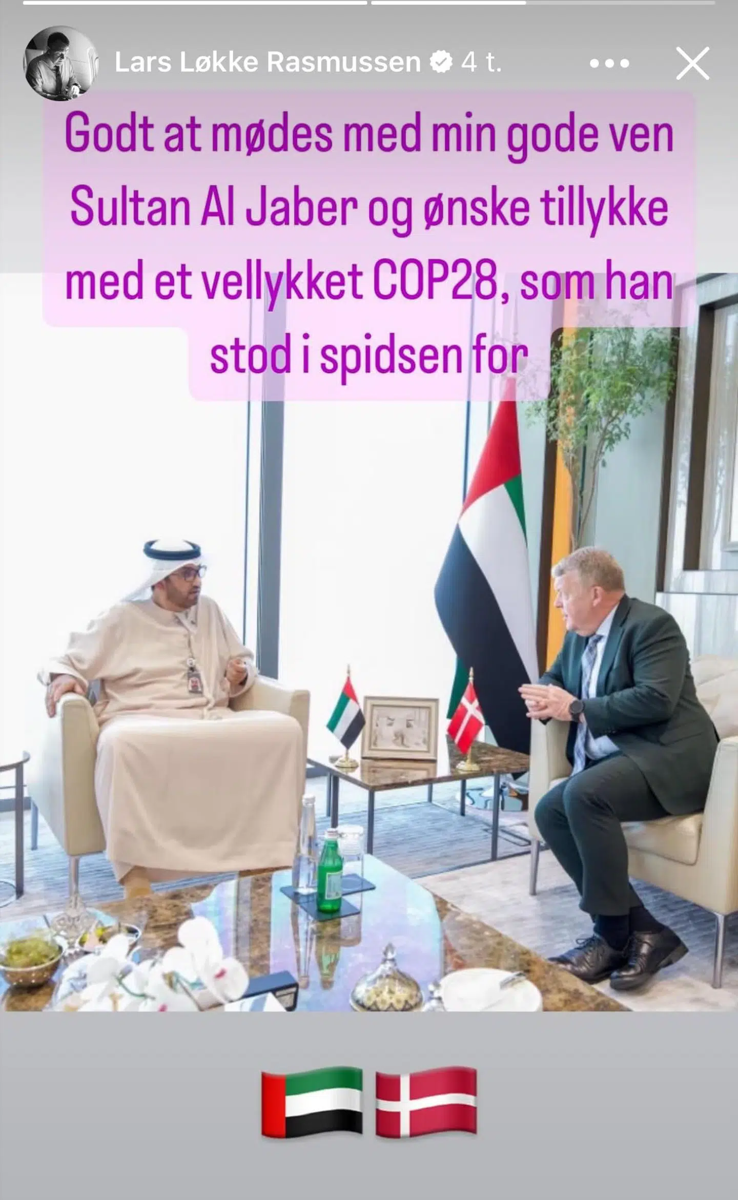 Lars Løkke Rasmussen mødes med »sin gode ven,« der er minister i det islamistiske diktatur De Forenede Arabiske Emirater. Billedet er taget fra Lars Løkkes Rasmussens Instagram-profil.