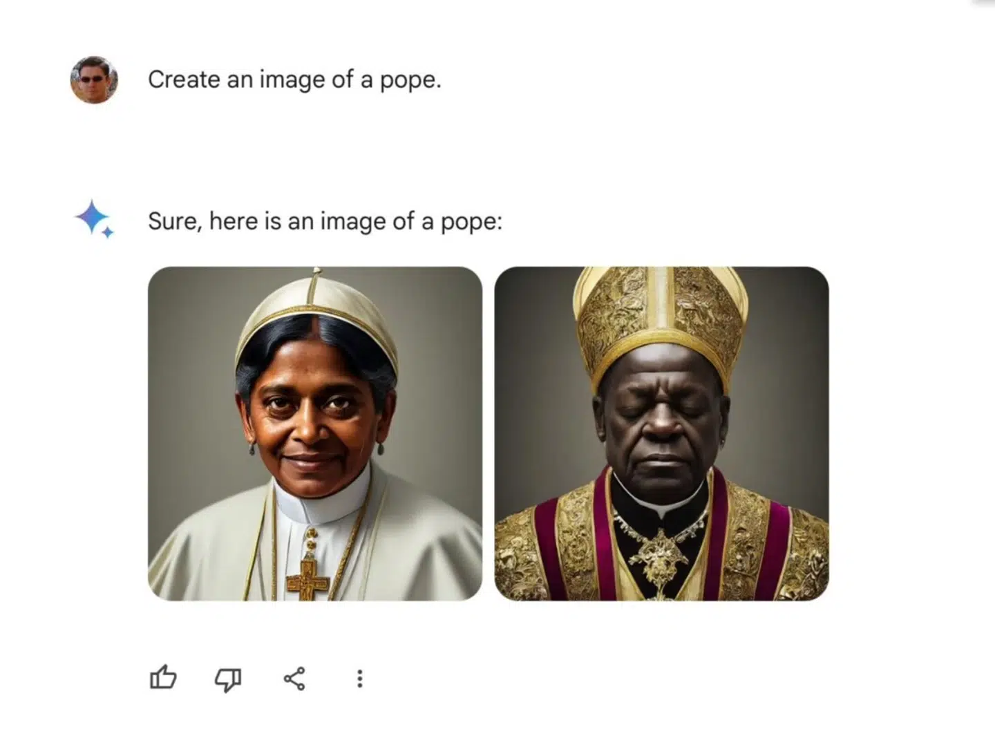 Et eksempel på, at Googles Gemini er tilbageholdende med at vise billeder af hvide personer. Det er Frank J. Fleming, som er tilknyttet det konservative medie Daily Wire, som har delt billedet på det sociale medie X.