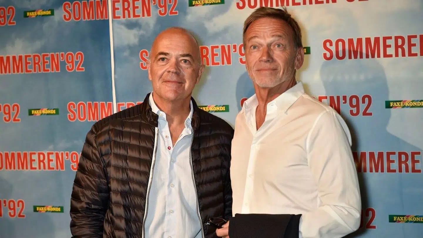 Gallapremiere på filmen »Sommeren 92" i Imperial lørdag aften d. 22. august 2015. Jes Dorph Petersen (tv) og Søren Kaster. (Foto: Jens Nørgaard Larsen/Scanpix 2015)