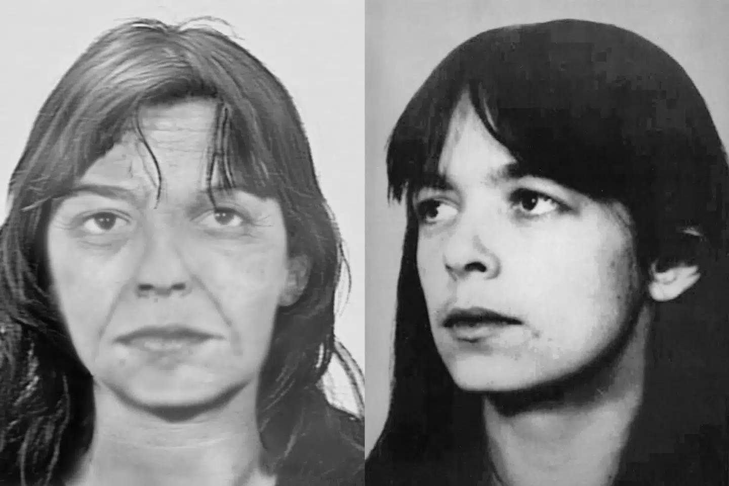 Før anholdelsen af Daniela Klette har politiet delt en fantomtegning af hende, som du kan se til venstre. Billedet til højre viser et foto af Daniela Klette fra 1988, som i 90erne blev offentliggjort af politiet i forbindelse med efterlysningen af hende.