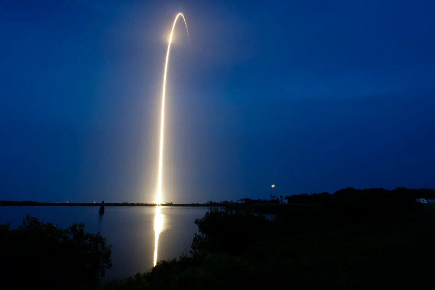 A SpaceX Falcon 9 rocket with a payload of Starlink V2 Mini internet satellites is seen during a time exposure as it lifts off from Launch Complex 40 at the Cape Canaveral Space Force Station in Cape Canaveral, Fla., late Sunday, July 23, 2023. (AP Photo/John Raoux)