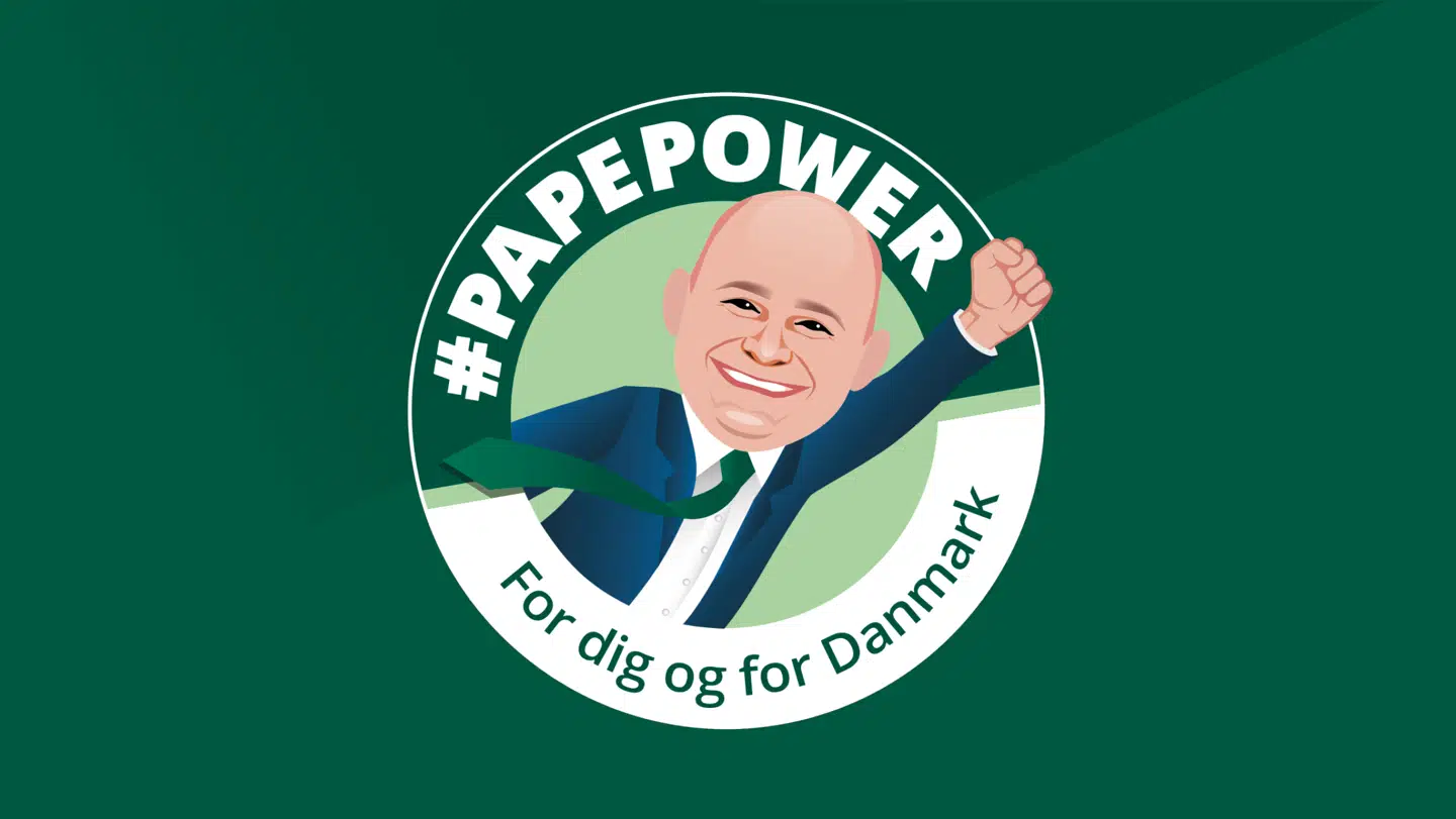 Det Konservative Folkeparti lavede endda et hashtag ud af kampråbet 'Pape Power'. Her ses et logo, som partiet lavede og prøvede at få folk til at bruge på sociale medier.