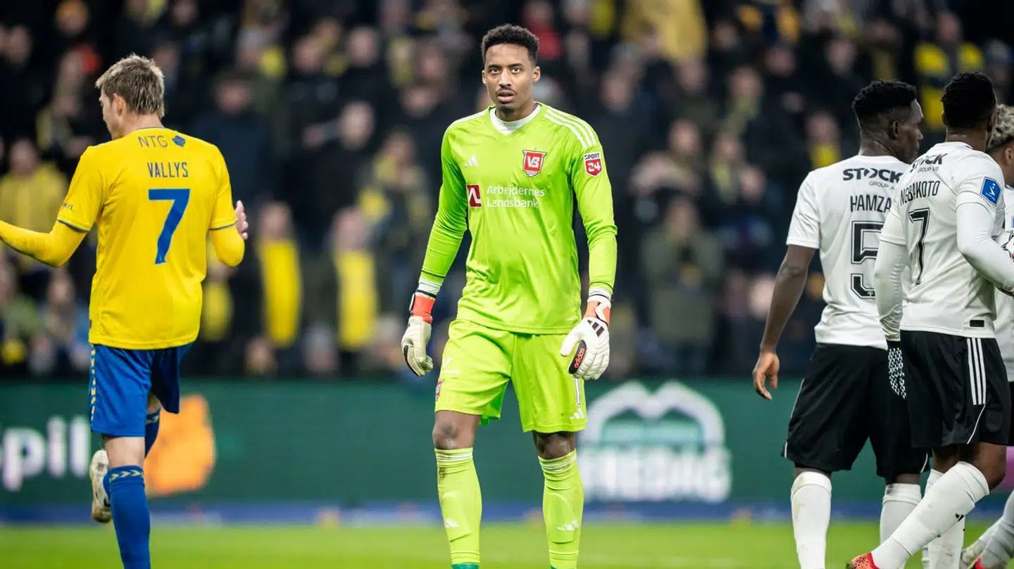 Vejles Nathan Trott under 3F Superliga-kampen mellem Brøndby IF og Vejle Boldklub på Brøndby Stadion, søndag den 3. marts 2024.. (Foto: Mads Claus Rasmussen/Ritzau Scanpix)