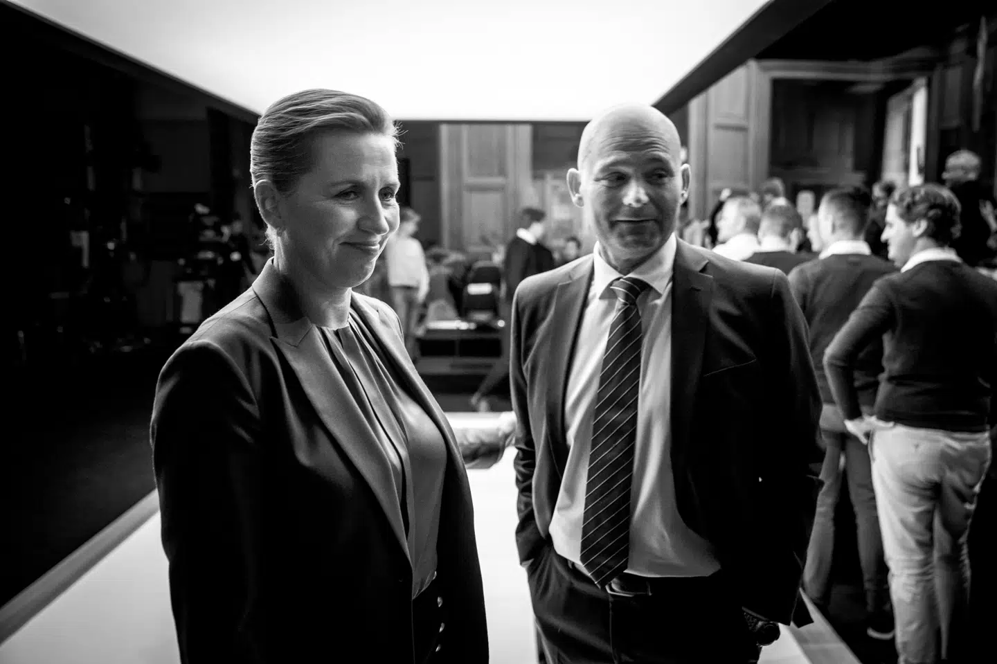 Statsminister Mette Frederiksen og De Konservatives formand Søren Pape Poulsen efter en debat på DR under Folketingsvalget i 2022. (Arkivfoto).