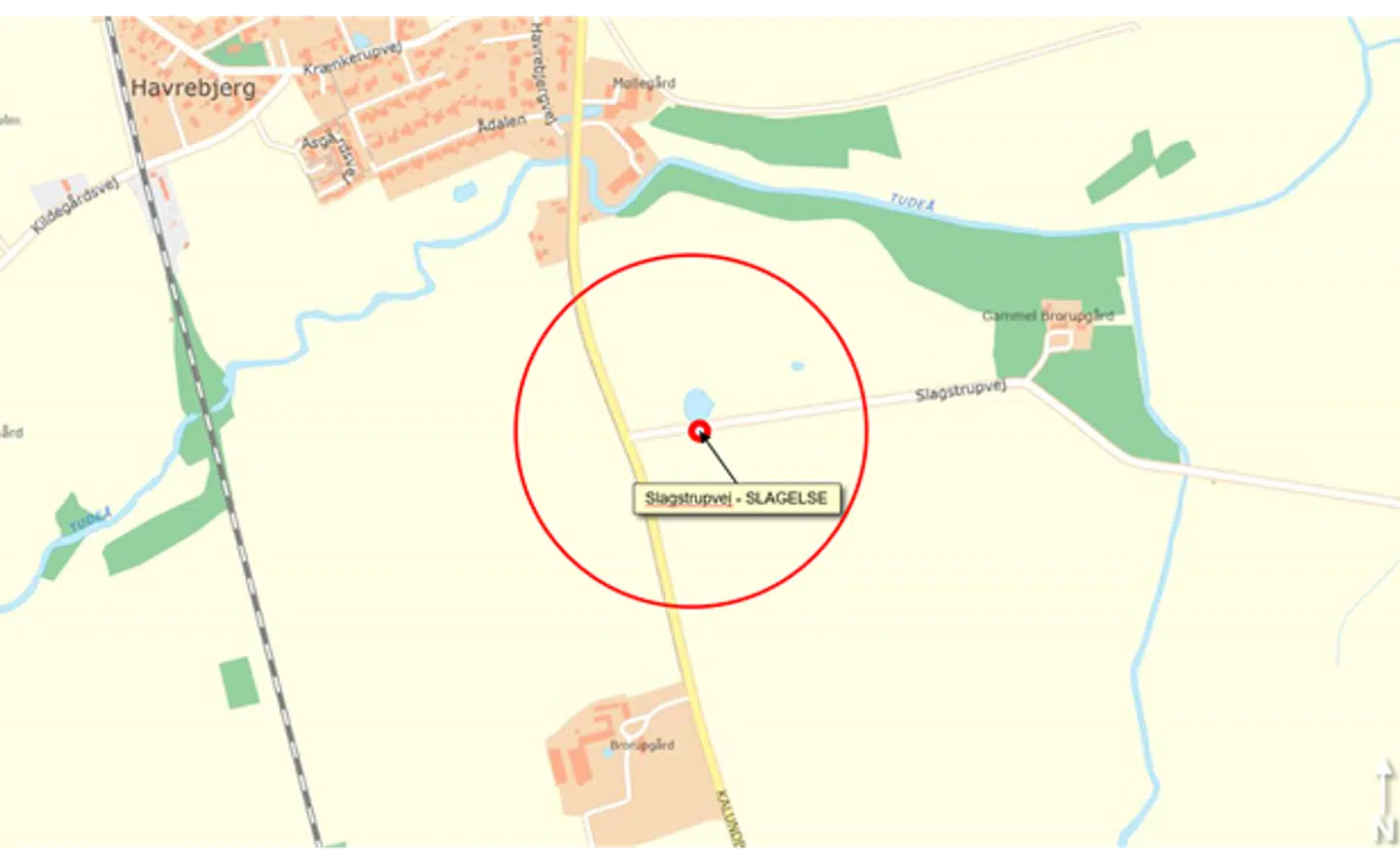 Her lå et fældet træ ud over vejbanen. Heldigvis kom ingen til skade.