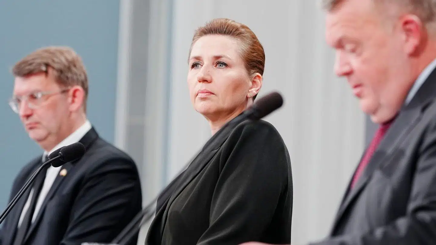 Statsminister Mette Frederiksen, vicestatsminister og forsvarsminister Troels Lund Poulsen og udenrigsminister Lars Løkke Rasmussen deltager i pressemøde om styrkelse af Forsvaret, Spejlsalen, Statsministeriet, Christiansborg, København, onsdag den 13. marts 2024.