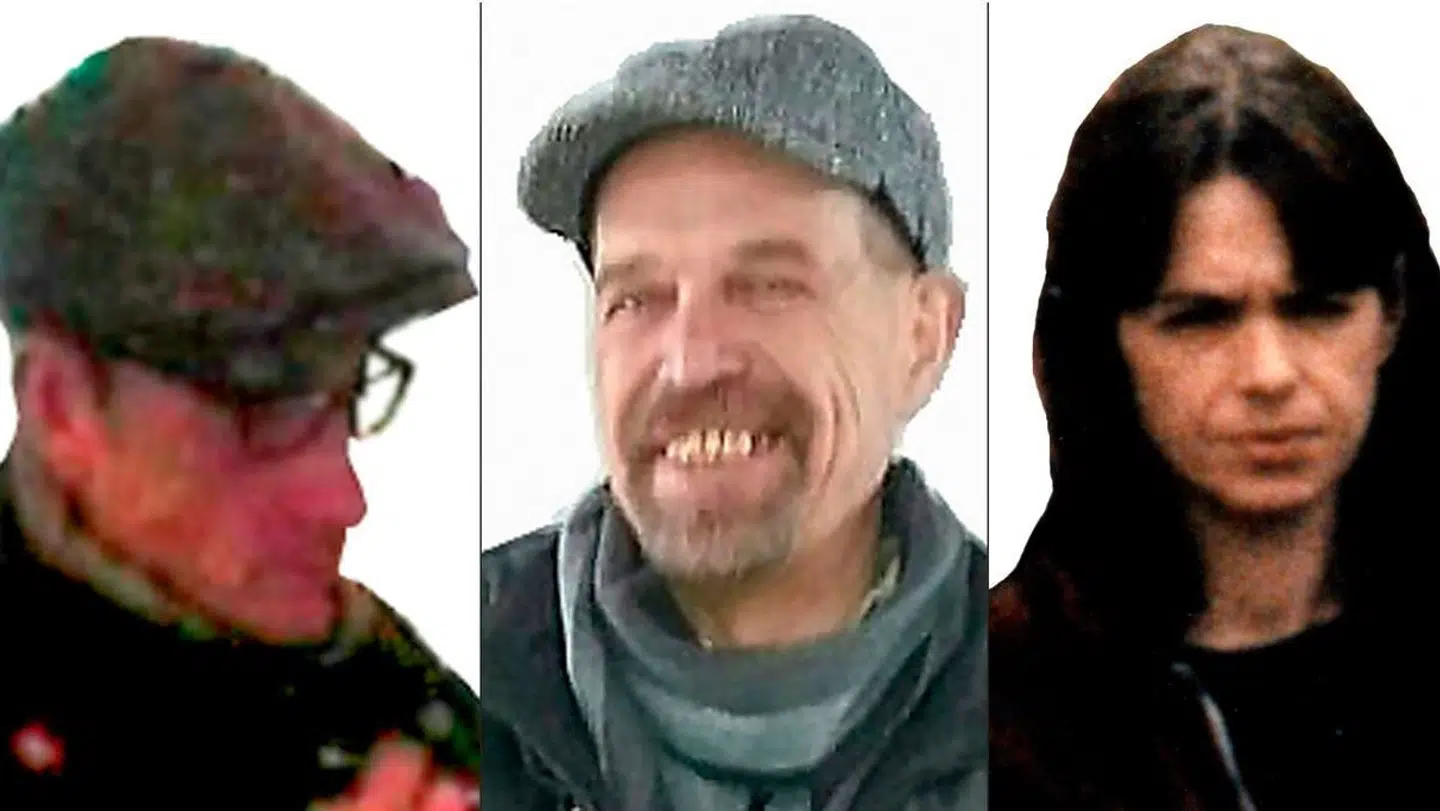 Fra venstre mod højre er det RAF-terroristerne Burkhard Garweg, Ernst-Volker Staub, og Daniela Klette. Kun sidstnævnte er i politiets varetægt.
