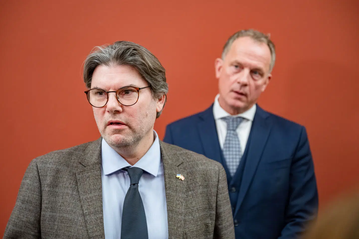 Danmarksdemokraternes to nye folketingsmedlemmer, Mads Fuglede og Kim Edberg. Foto: Arthur Cammelbeeck, Scanpix