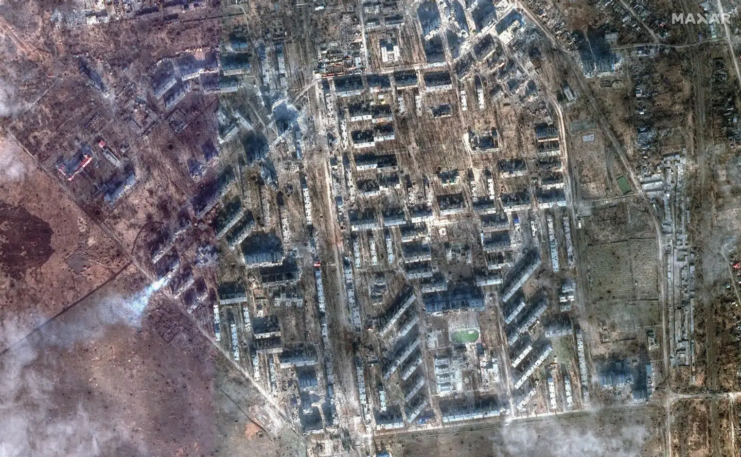 Blandt andet det amerikanske selskab Maxar tager satellitfotos af frontlinjen i Ukrane. De afviser dog, at sensitive fotos kan være havnet hos Rusland. Dette foto er fra Avdijivka og offentligt tilgængeligt for diverse medier.