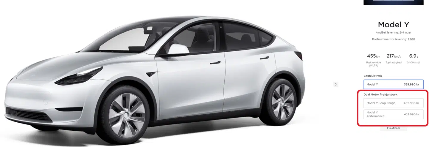 To versioner af Tesla Model Y er steget i pris i nat. Helt som forventet.