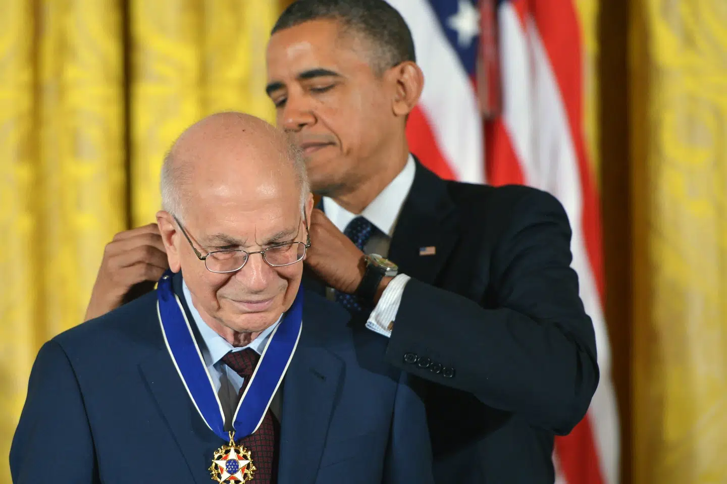 I 2013 modtog Daniel Kahneman den amerikanske frihedsmedalje af den daværende præsident Barack Obama. (Arkivfoto).