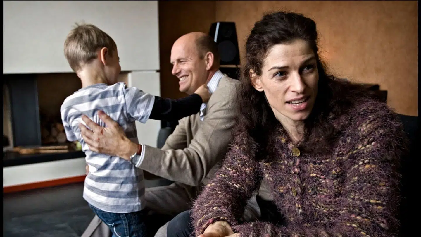 Bjarne Riis ses her med Anne Dorthe Tanderup og parrets søn Christian, der dengang var seks år.