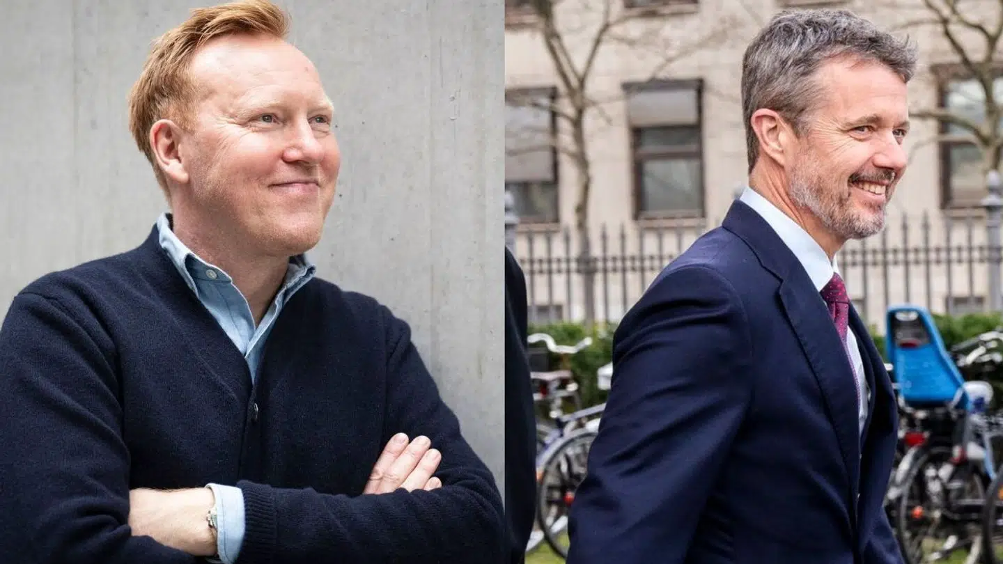 Tv-vært Anders Breinholt og kong Frederik deler en passion for fodbold, men de holder ikke med det samme hold. Fotos: Ritzau Scanpix