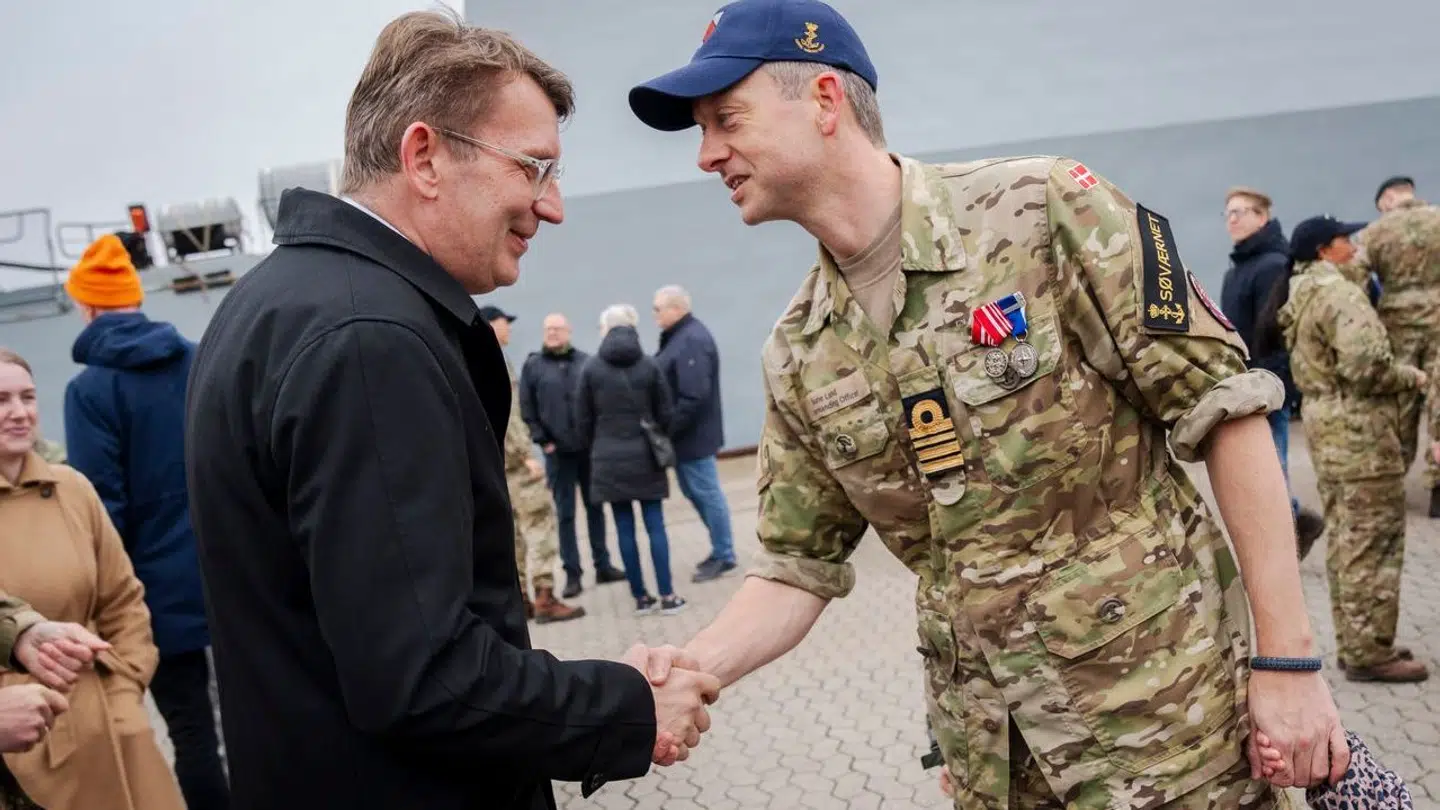 Skibschef Sune Lund og Troels Lund Poulsen til hjemkomsten for fregatten Ivar Huitfeldt. Foto: Ida Marie Odgaard/Ritzau Scanpix