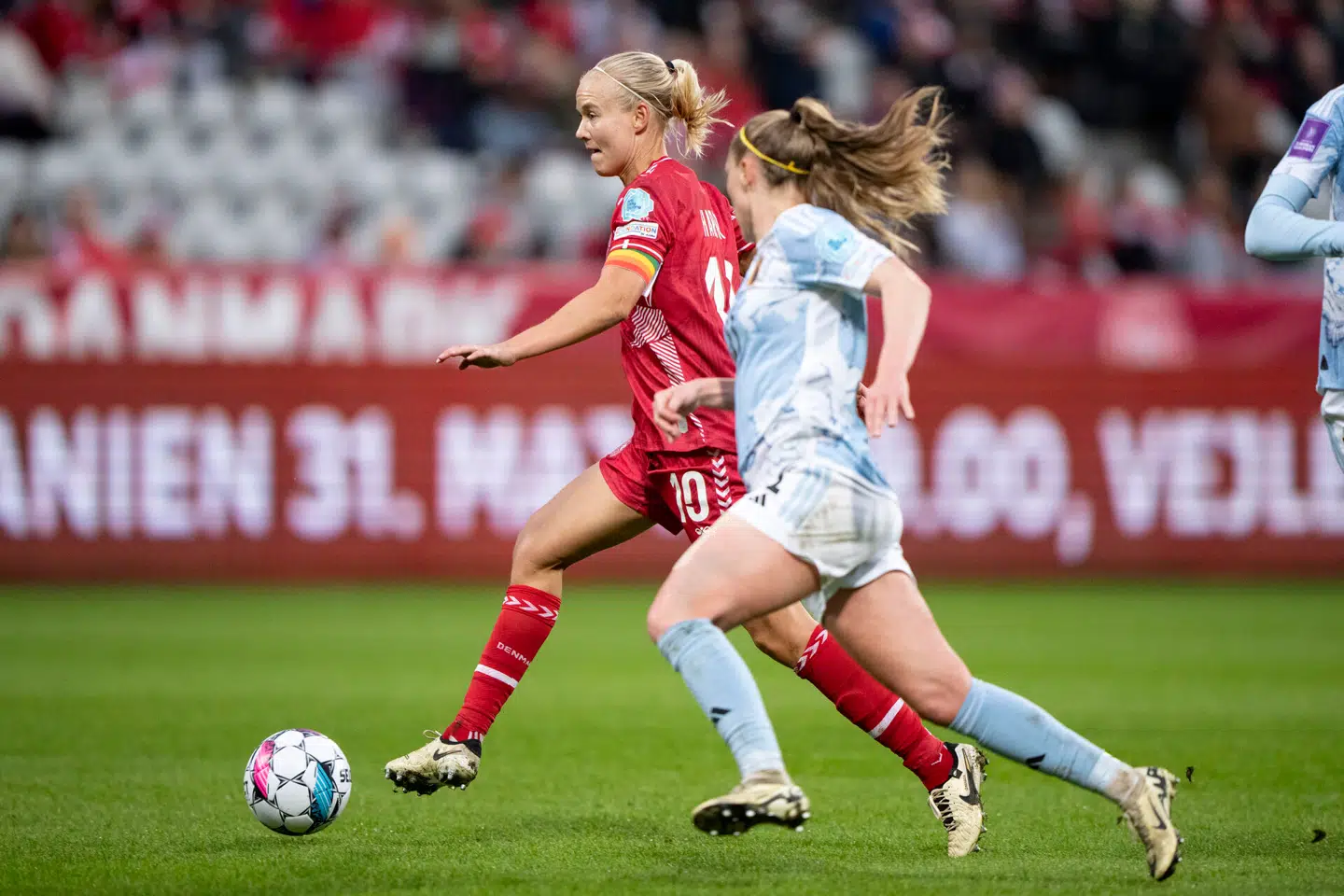 Pernille Harder under tirsdagens kamp mod Belgien. Foto: Bo Amstrup, Scanpix
