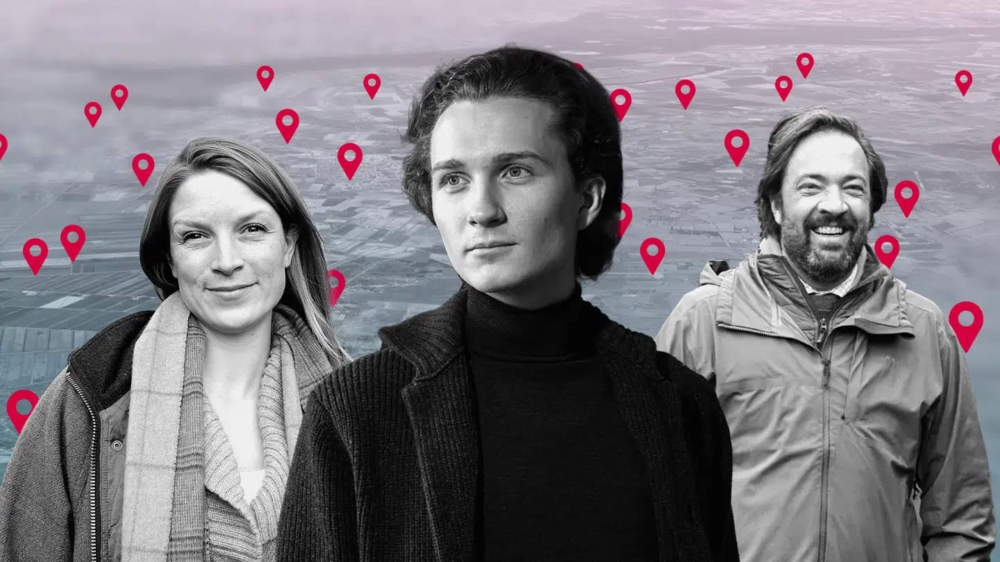 Top til-listen over dem der ejer mest jord i Danmark indeholder blandt andre arvingerne Sofie Kirk Kristiansen, Carl Johan Frederik Ahlefeldt Laurvig-Lehn og Bendt Tido Hannibal Wedel. Foto: Carsten Andreasen, Niels Ahlmann, Claus Bonnerup/Grafik: Kristian Stauning