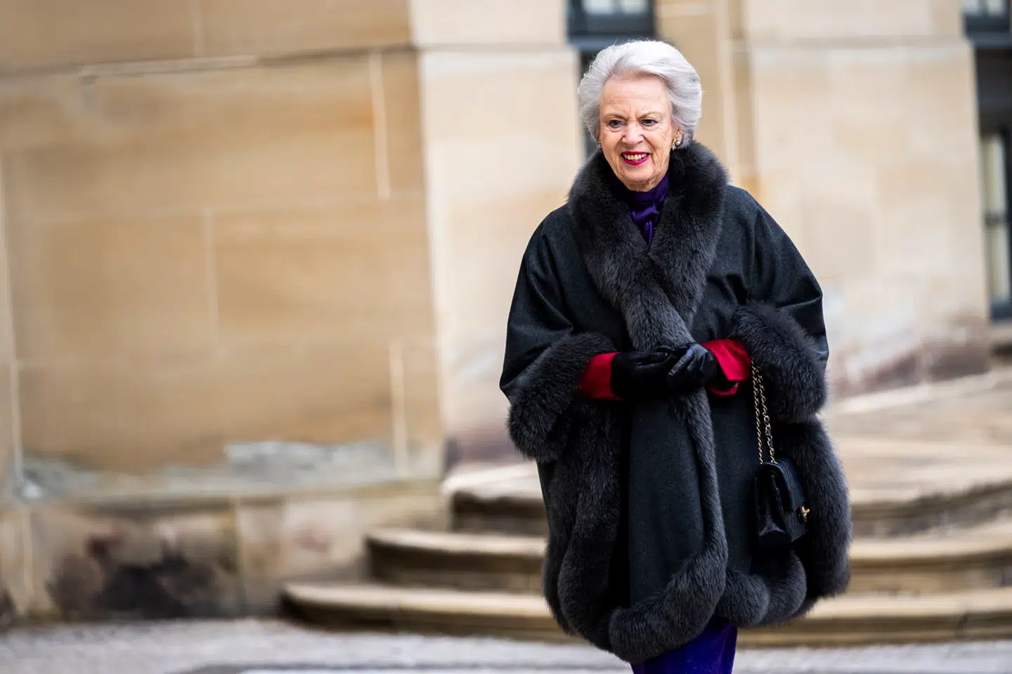 Prinsesse Benedikte får sin egen udstilling i anledningen af sin fødselsdag. Her ankommer hun til åbningen af udstillingen 'FREDERIK 10. – Konge af i morgen' på Amalienborgmuseet i København, torsdag den 21. marts 2024.