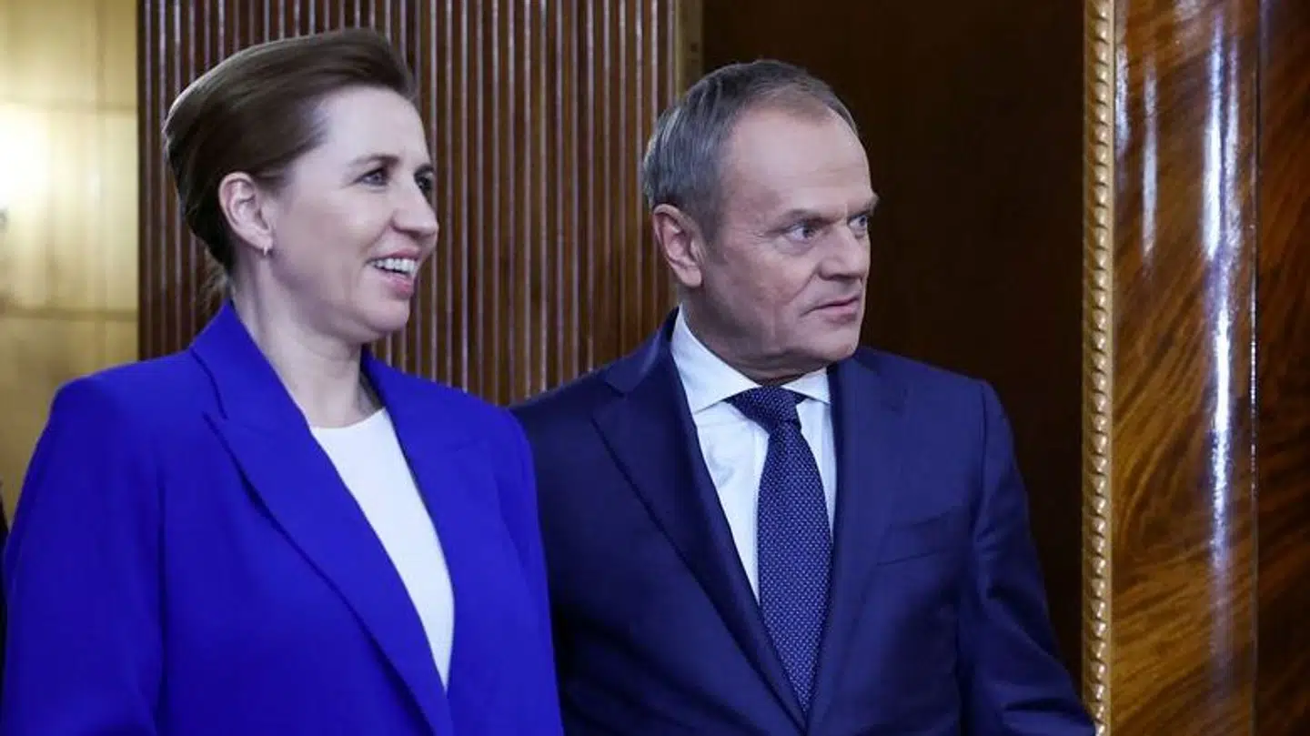 Danish Prime Minister Mette Frederiksen and Polish Prime Minister Donald Tusk meet in Warsaw, Poland, April 15, 2024. REUTERS/Kacper Pempel