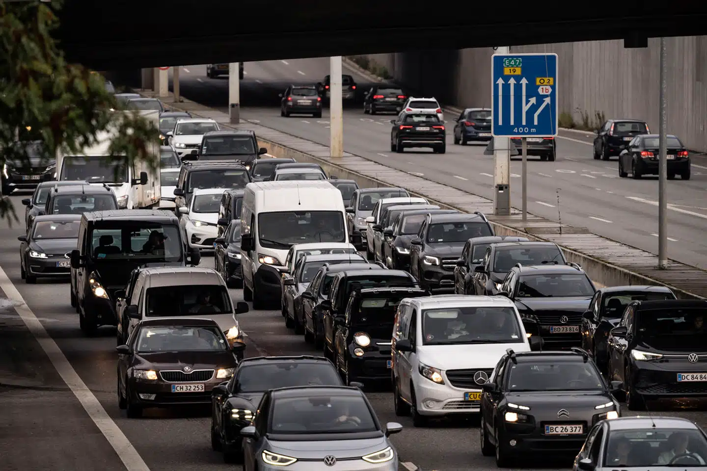 Myldretid på Helsingørmotorvejen mod København.