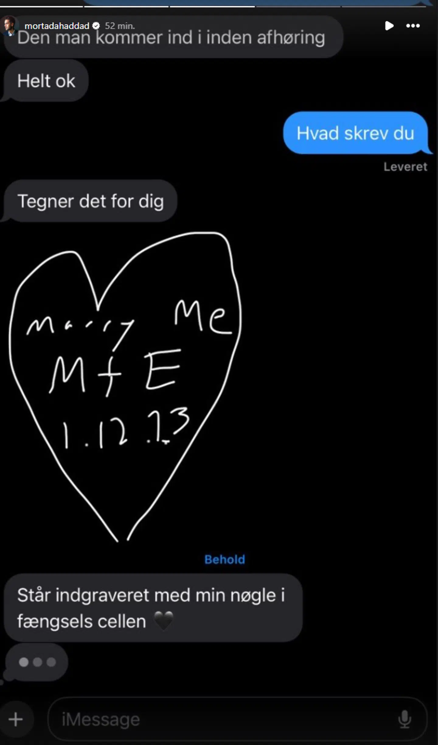 På denne måde friede Mortada Haddad, viser han i en story på sin Instagram. Foto: Instagram