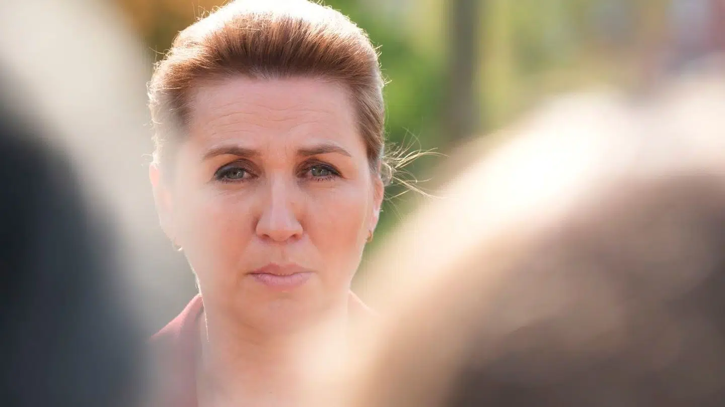 Statsminister Mette Frederiksen (S) holder doorstep og 1. maj-tale i folkeparken Kløften i Haderslev onsdag den 1. maj 2024.