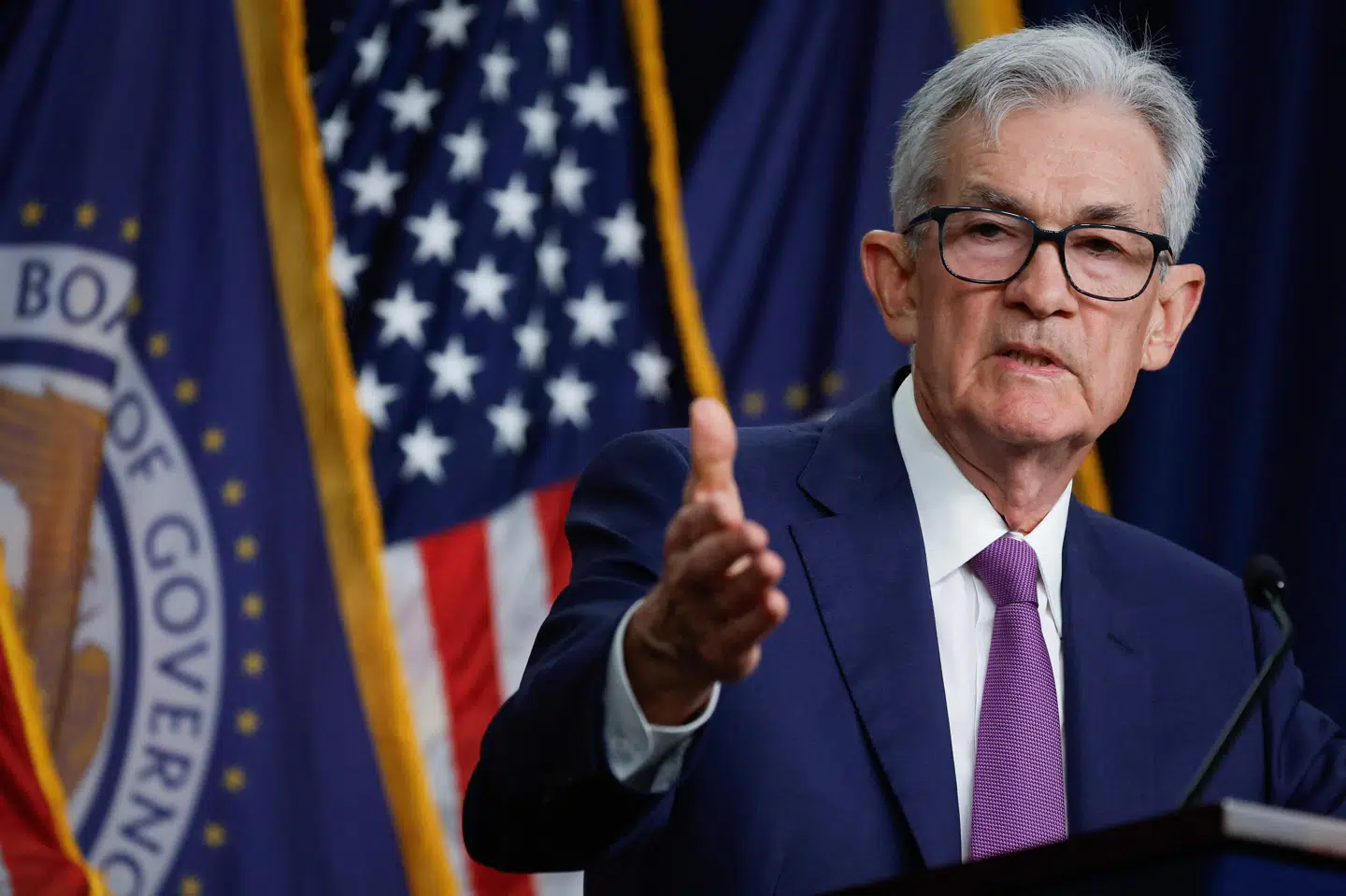 Jerome Powell er formand for den amerikanske centralbank (FED) og holder onsdag aften pressemøde om renten. (Arkivfoto).