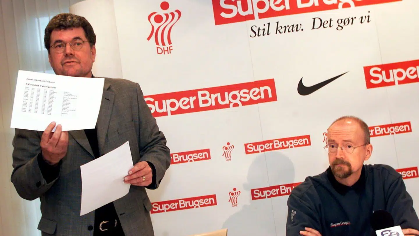 Lars Ulrich Mortensen har også været tidligere pressechef i DHF - her med daværende landstræner Torben Winther ved sin side. Han har også været marketingchef i FCK, hvor sønnen Andreas spillede i 1990erne.