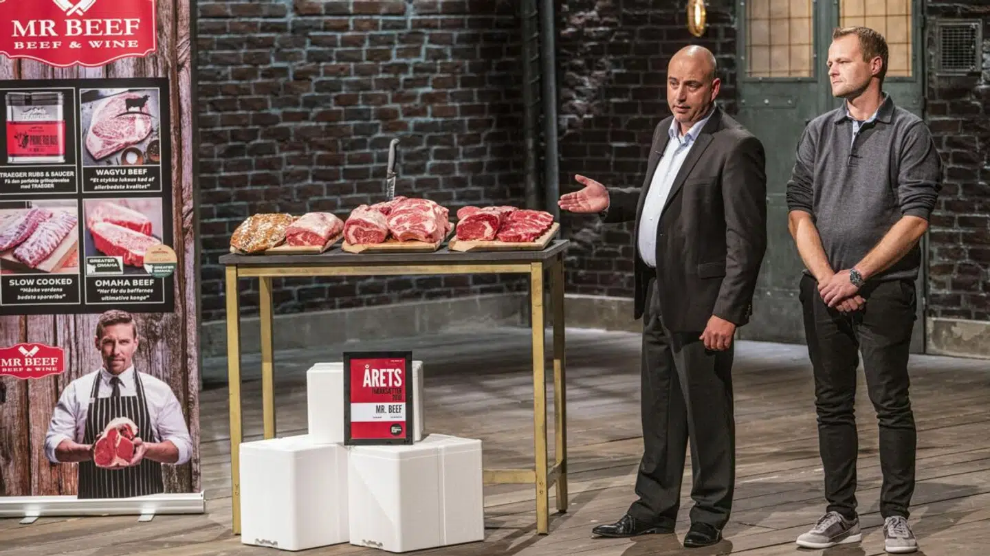Ole Østbjerg og Bjørn Lundsgaard står bag virksomheden Mr. Beef, som løverne Jacob Risgaard og Jan Lehrmann investerede 750.000 kroner i, da onlineslagteren deltog i 'Løvens hule' i 2020. Foto: Pressefoto