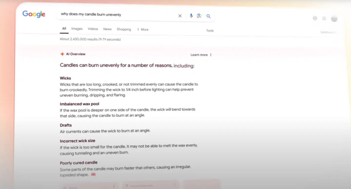Google fremviser selv et eksempel på, hvordan en søgning kommer til at se ud. Du får altså et svar på dit spørgsmål før de mange links, du kender.