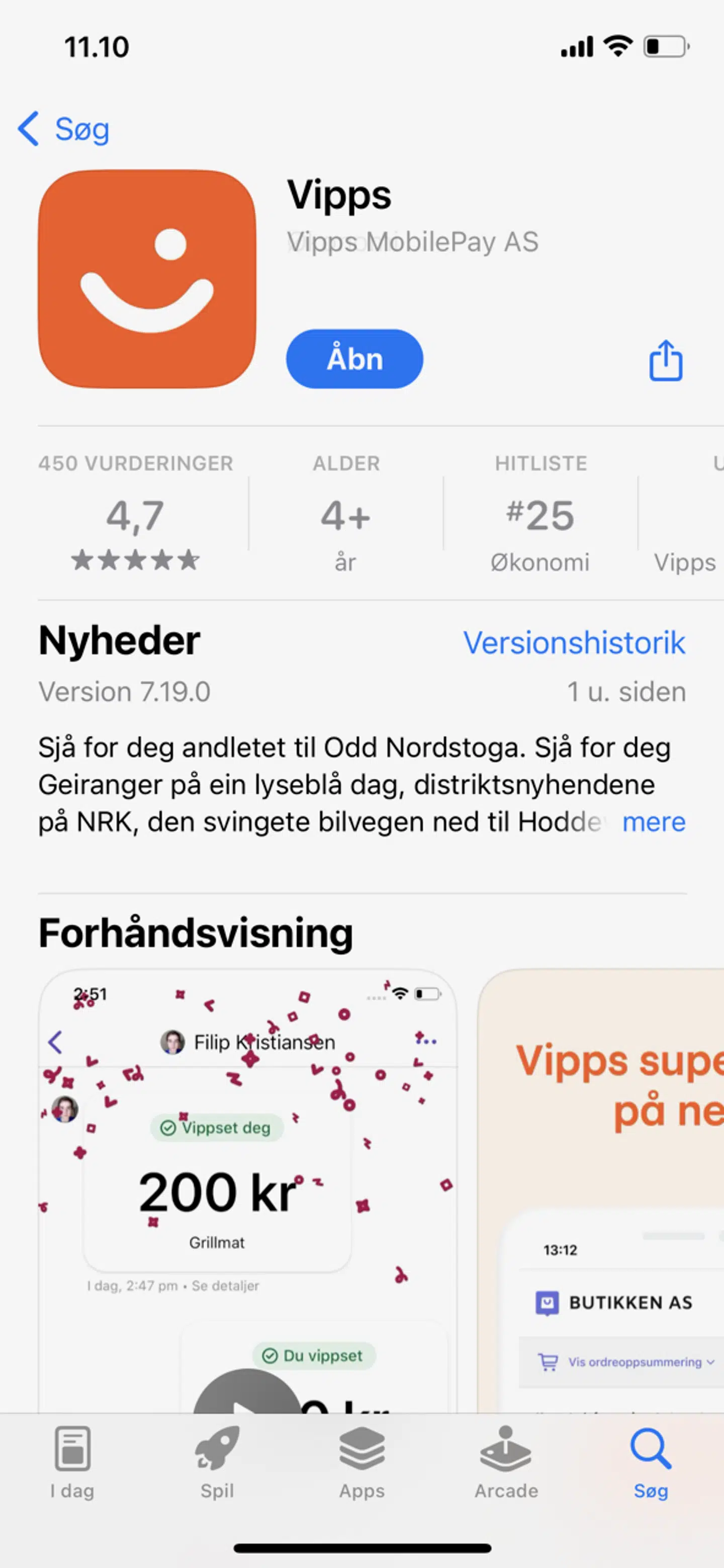 Det var her, man endte, hos norske Vipps, hvis man forsøgte at opdatere MobilePay.