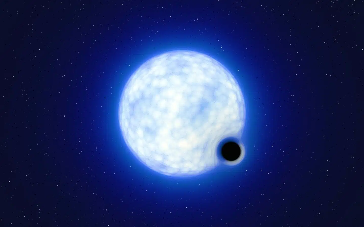 Illustration af stjernesystemet VFTS 243. Illustration: ESO/L. Calçada, Scanpix
