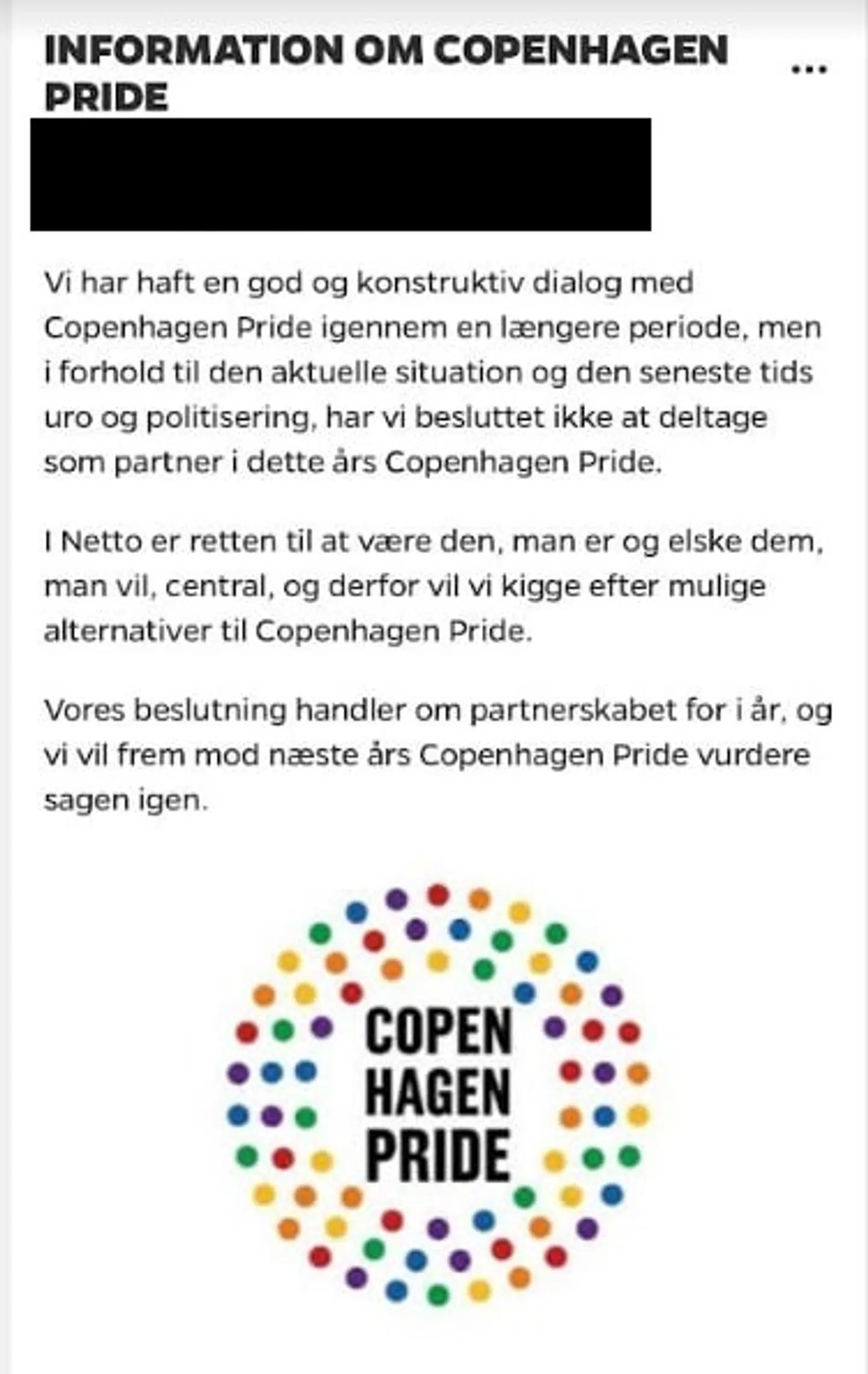 Her kan du se beskeden, som Netto fredag sendte ud til deres medarbejdere.