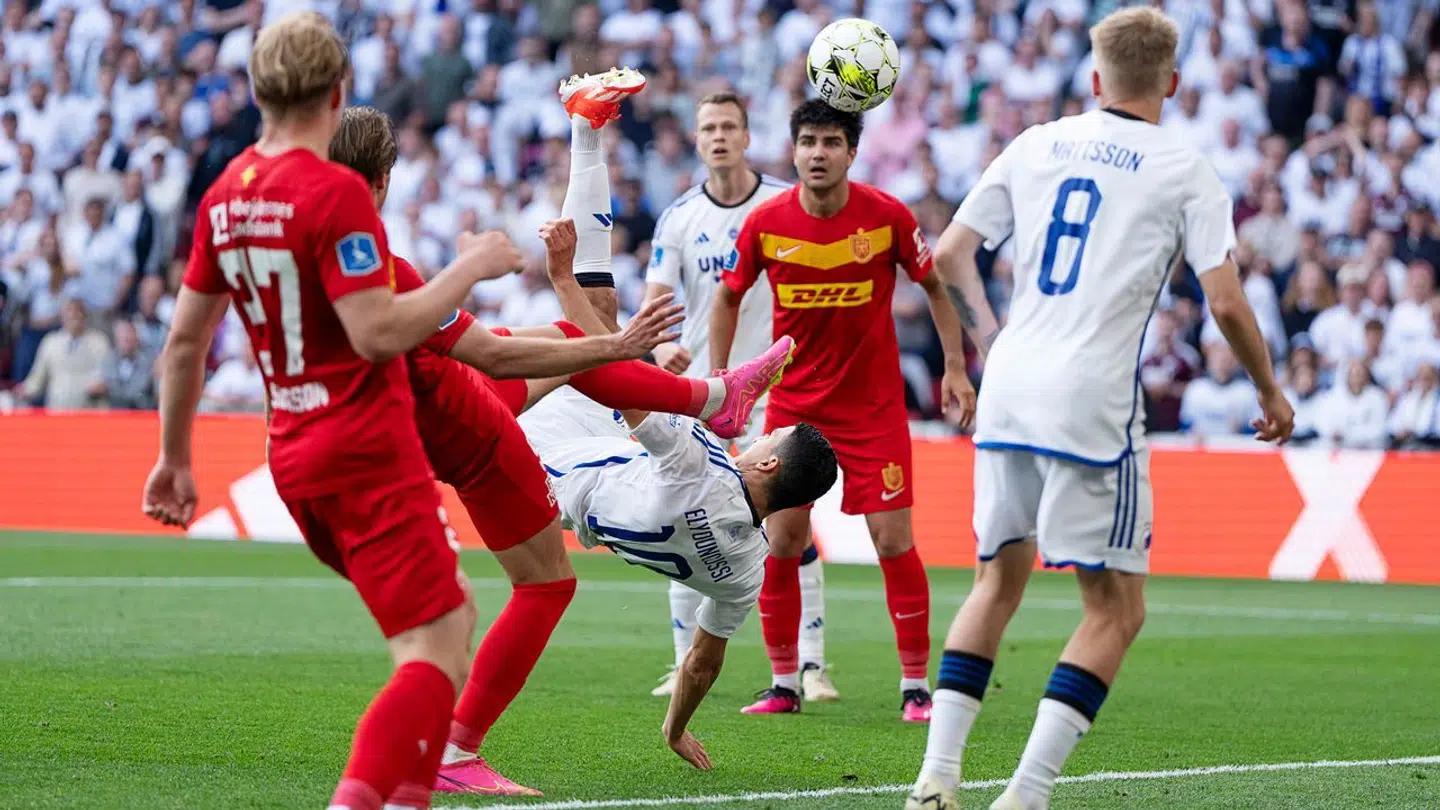 FCKs Mohamed Elyounoussi med saksespark under superligakampen mellem FC København og FC Nordsjælland i Parken i København søndag den 26. maj 2024. (Foto: Claus Bech/Ritzau Scanpix)