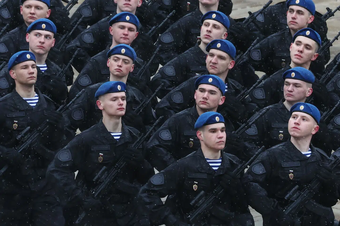 Arkivfoto af russiske soldater til en parade i Moskva.