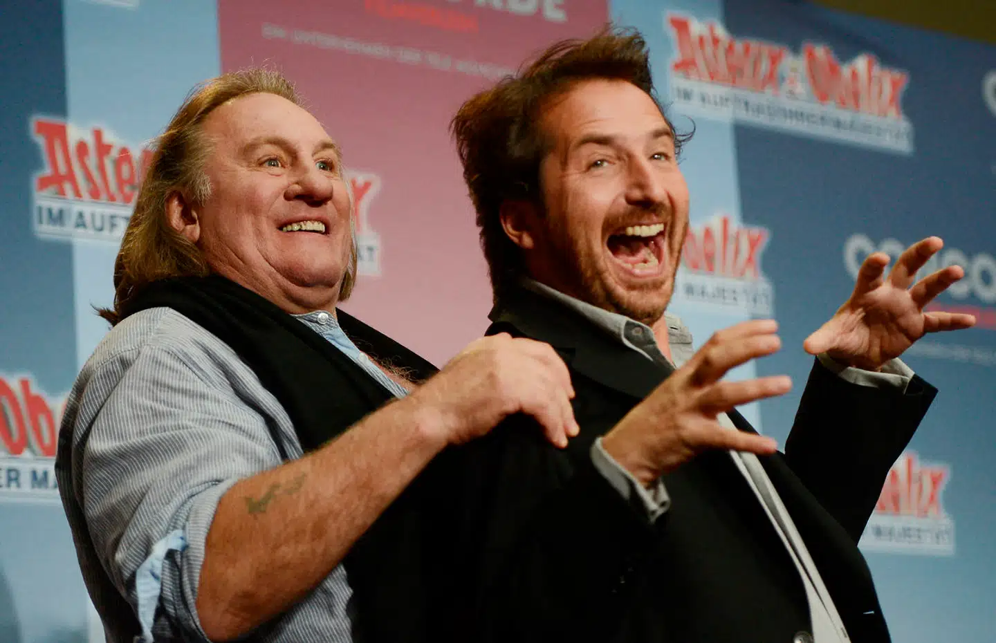 Gérard Depardieu og Edouard Baer i 2012 ved premieren på »Asterix og Obelix og briterne« i Berlin.
